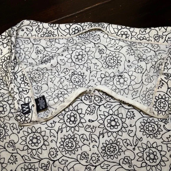 Floral Linen Blend Embroidered Pencil Skirt Cream Black Plus Sz 16 Minimalist - Picture 6 of 9